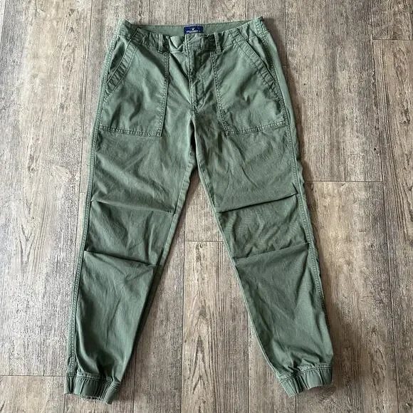 American Eagle Sz 6 Green Stretch Mid Rise Joggers Chino Twill Ankle Pants 31x26 - Picture 1 of 11